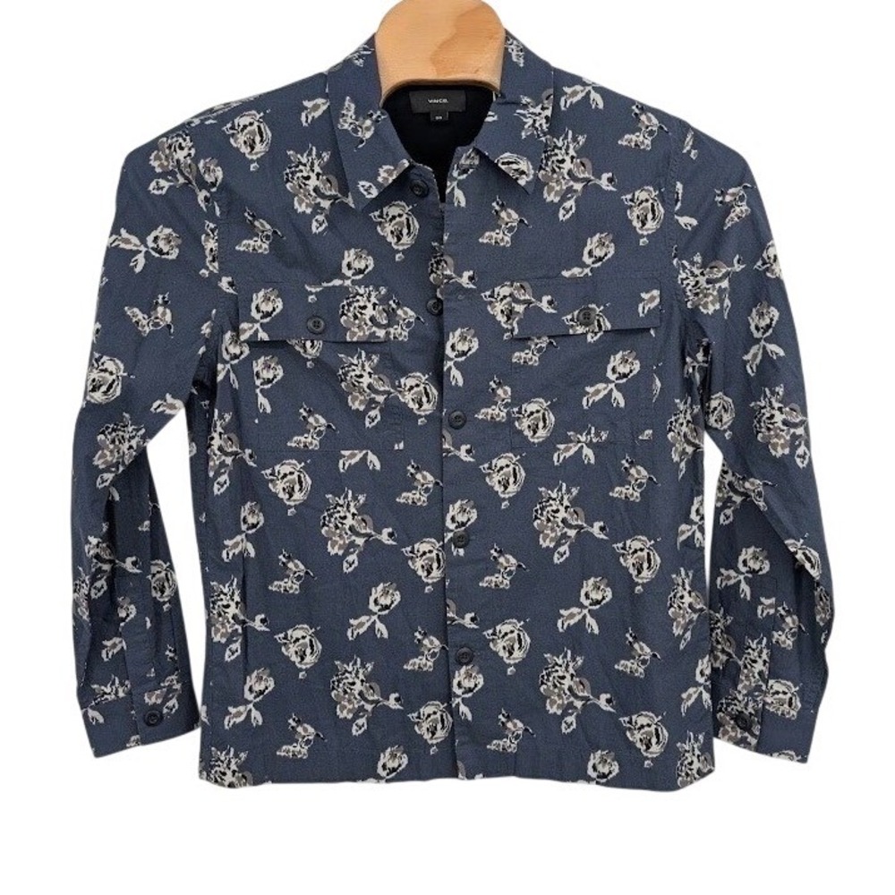 Vince Ikat Floral Printed Shirt Blue Long Sleeve Button Up Men's NWT sz Medium